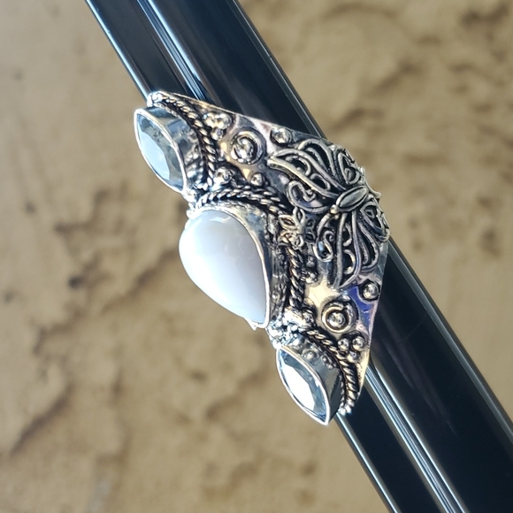 New Rainbow Moonstone & Tanzanite 925 Silver Butterfly Ring. - Picture 13 of 16